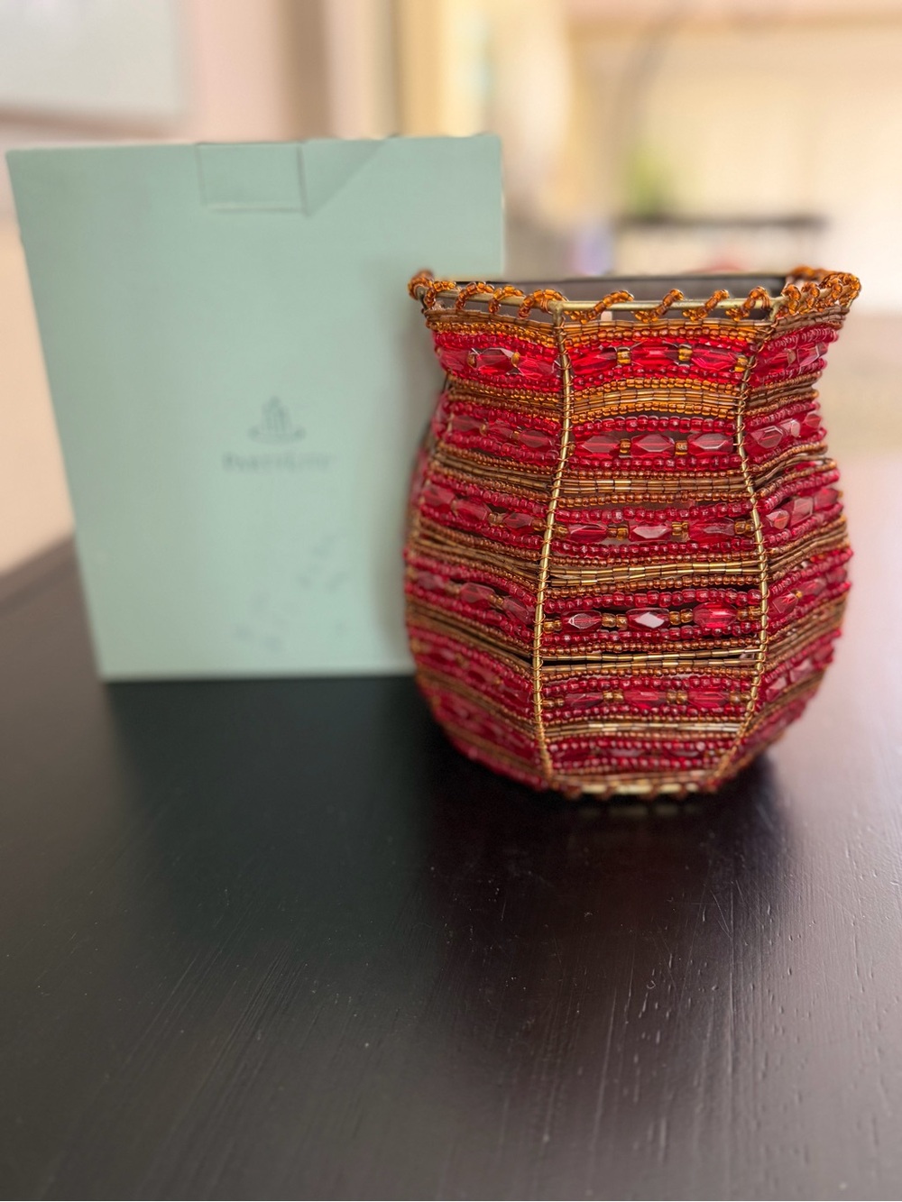 Embellished Beaded Red Bracelet with Gold Accents